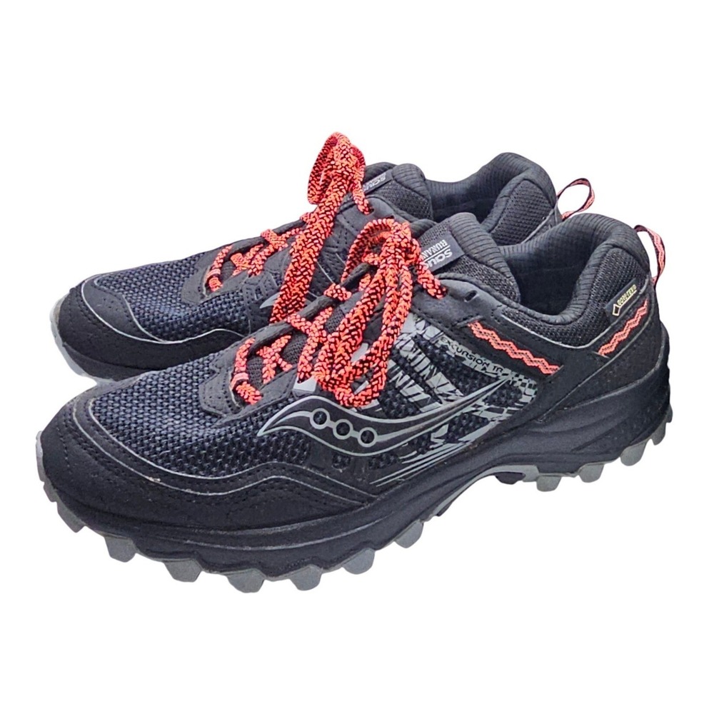 Saucony Excursion TR12 GTX Womens Sz 7 Trail Running Shoes Black Orange